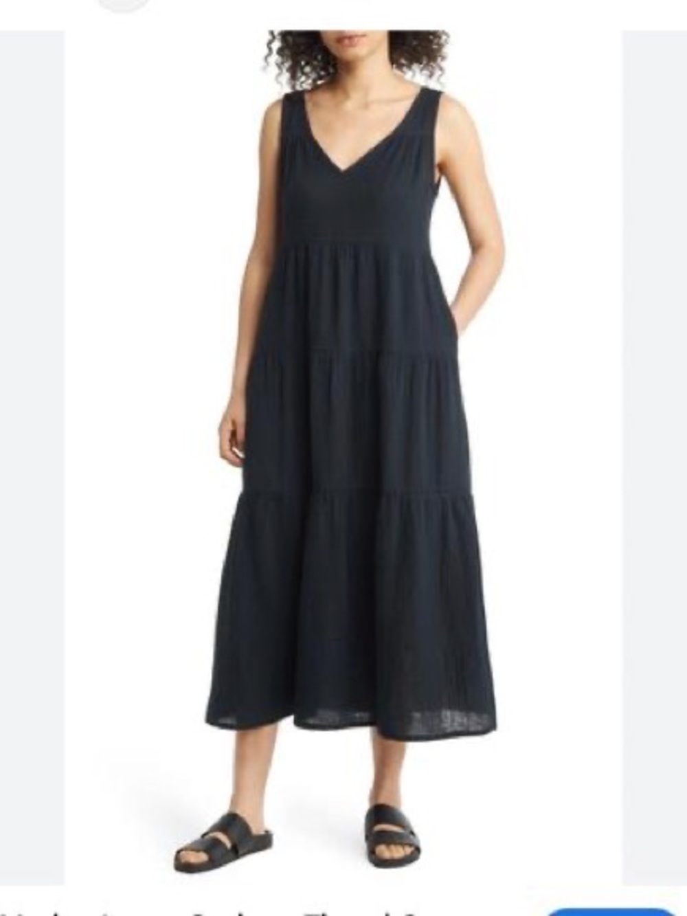 MARINE LAYER Sleeveless V-Neck Tiered Maxi Dress in Black Size M
